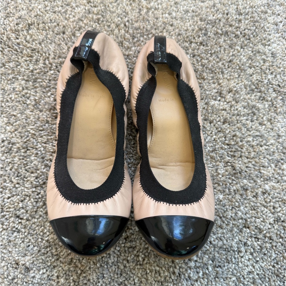 J.Crew Made in Italy Black Cap Toe Ballet Flats Size 5.5 Leather